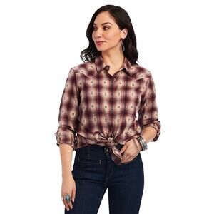 Ariat Button Down Shirt Real Billie Jean Plaid Flannel Long Sleeve Burgundy Sz S